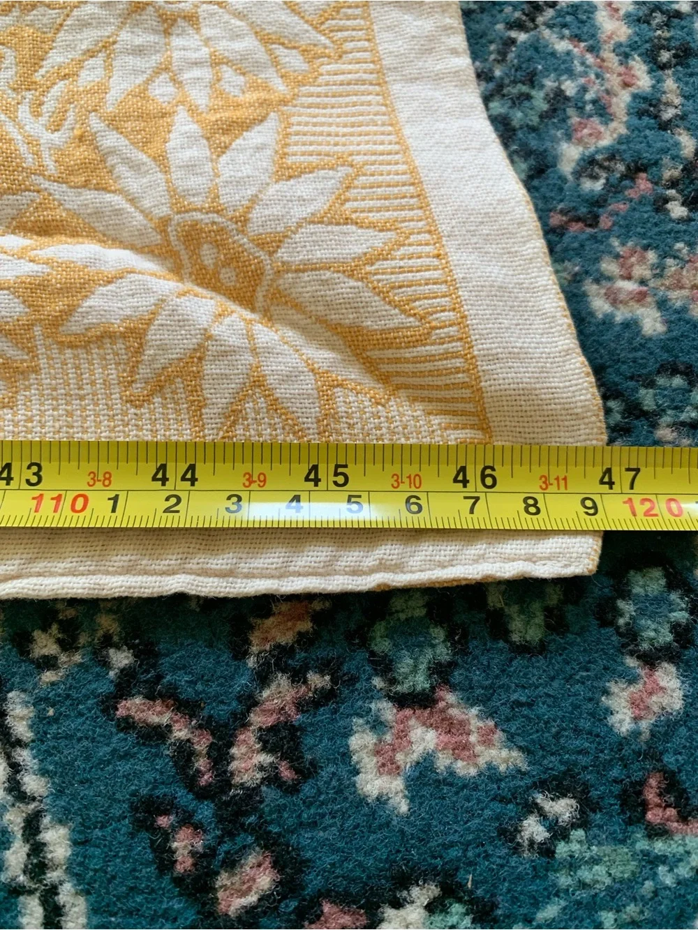 Vintage Yellow Floral Block Print Cotton Tablecloth Throw 55”x47”